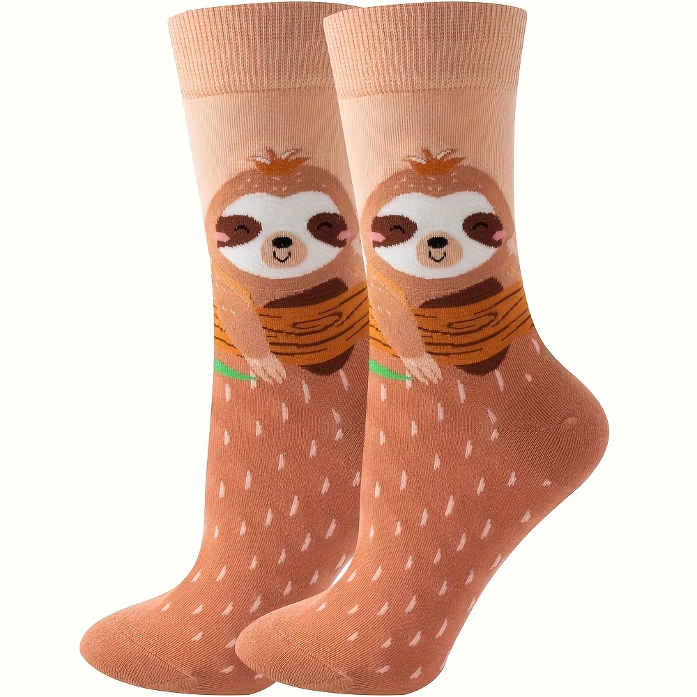 1 Pair Of Novelty And Fun Sloth Print Socks Comfortable Breathable Mid-tube Socks Socks