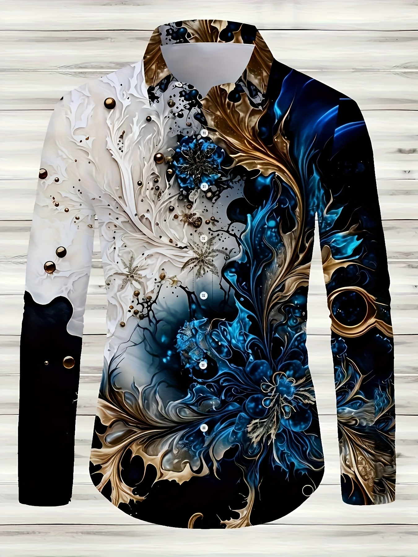 mens casual long sleeve shirt with unique print polyester machine washable   spring and fall   Product details 1