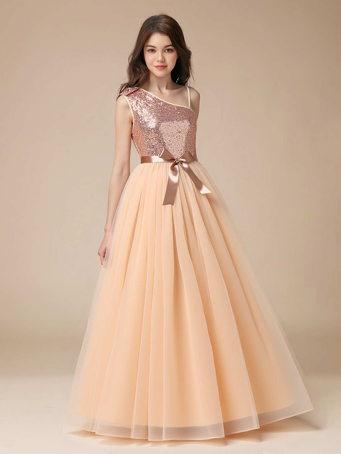 elegant sequined one shoulder formal gown young girls teen - Temu Bahrain