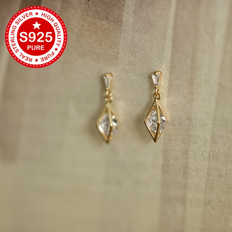Women's 18K Gold Plated 925 Sterling Silver Stud Earrings with Cubic Zirconia