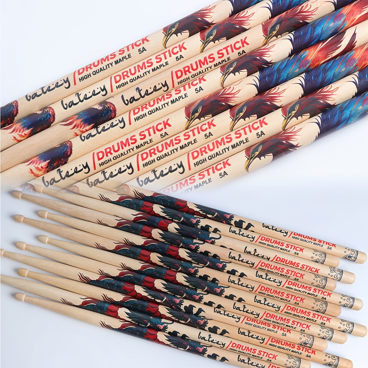 

Dragon & Phoenix Dance Series - 5a Maple Drumsticks, Design, Cool Drum For Performance, Drum Accessories