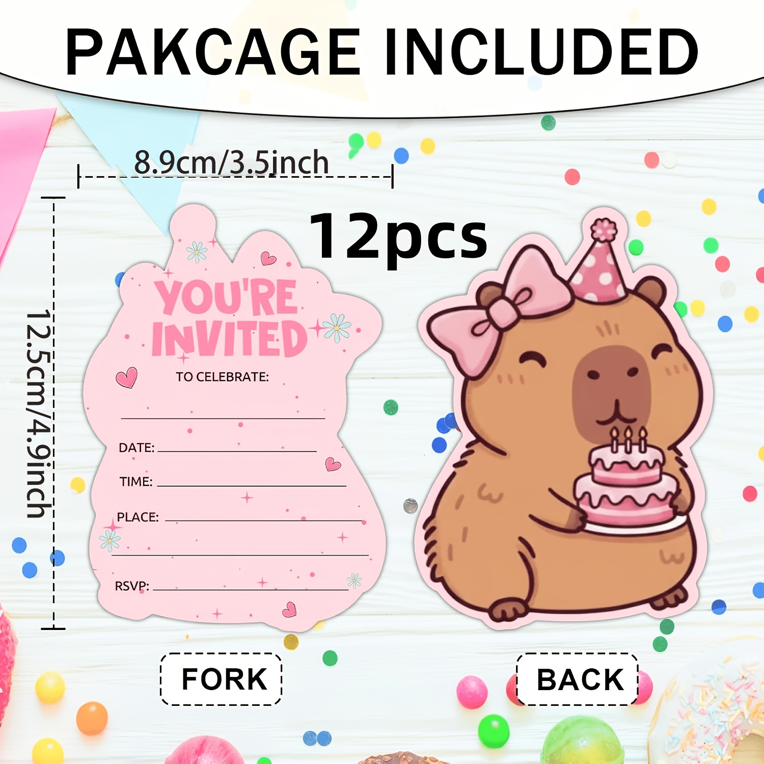 E-shop 12/24 Stück rosa Capybara-Einladungskarten, geeignet für Geburtstage, Babypartys, Hochzeiten – Capybara-Mottoparty-Einladungen mit Capybara,