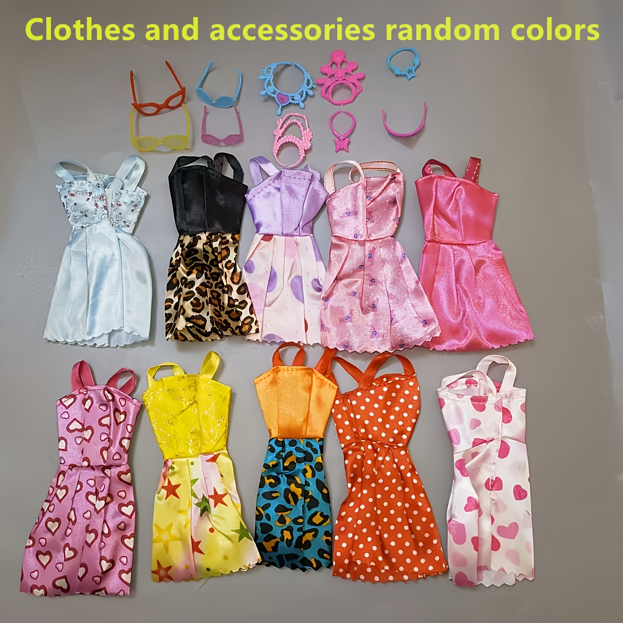 Image of 20pcs Set = 10 Mixed Style Mini Dresses, 6 Plastic Necklaces, And 4 Pairs Of Glasses For 30cm/11.8inch Doll Accessories (doll Not Included)