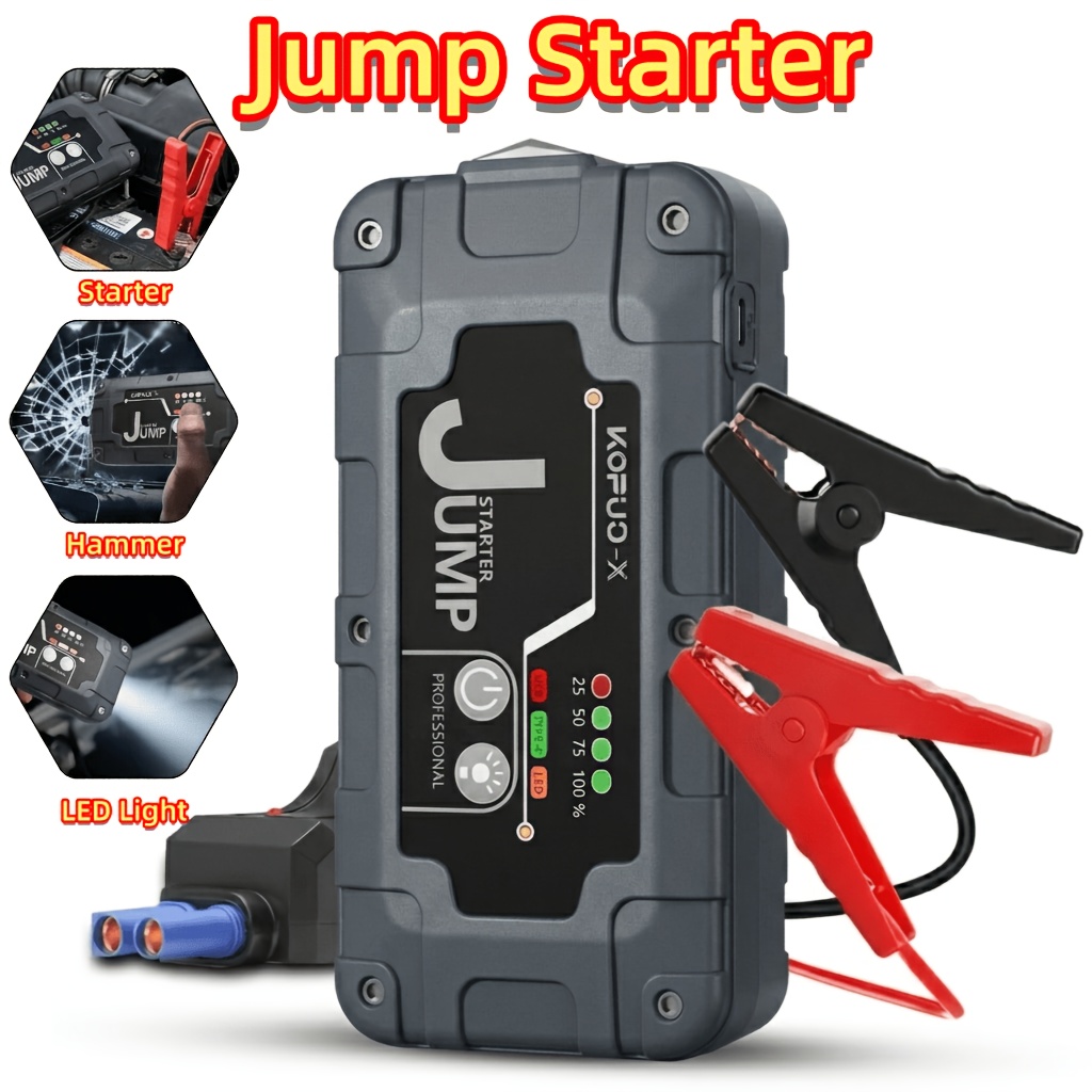 TEMU Konpcoiu Professional 8000/10000a 12v Car Jump Starter With Air Compressor For V8 Gas Engines, Portable Battery Booster With Clamps, Carry