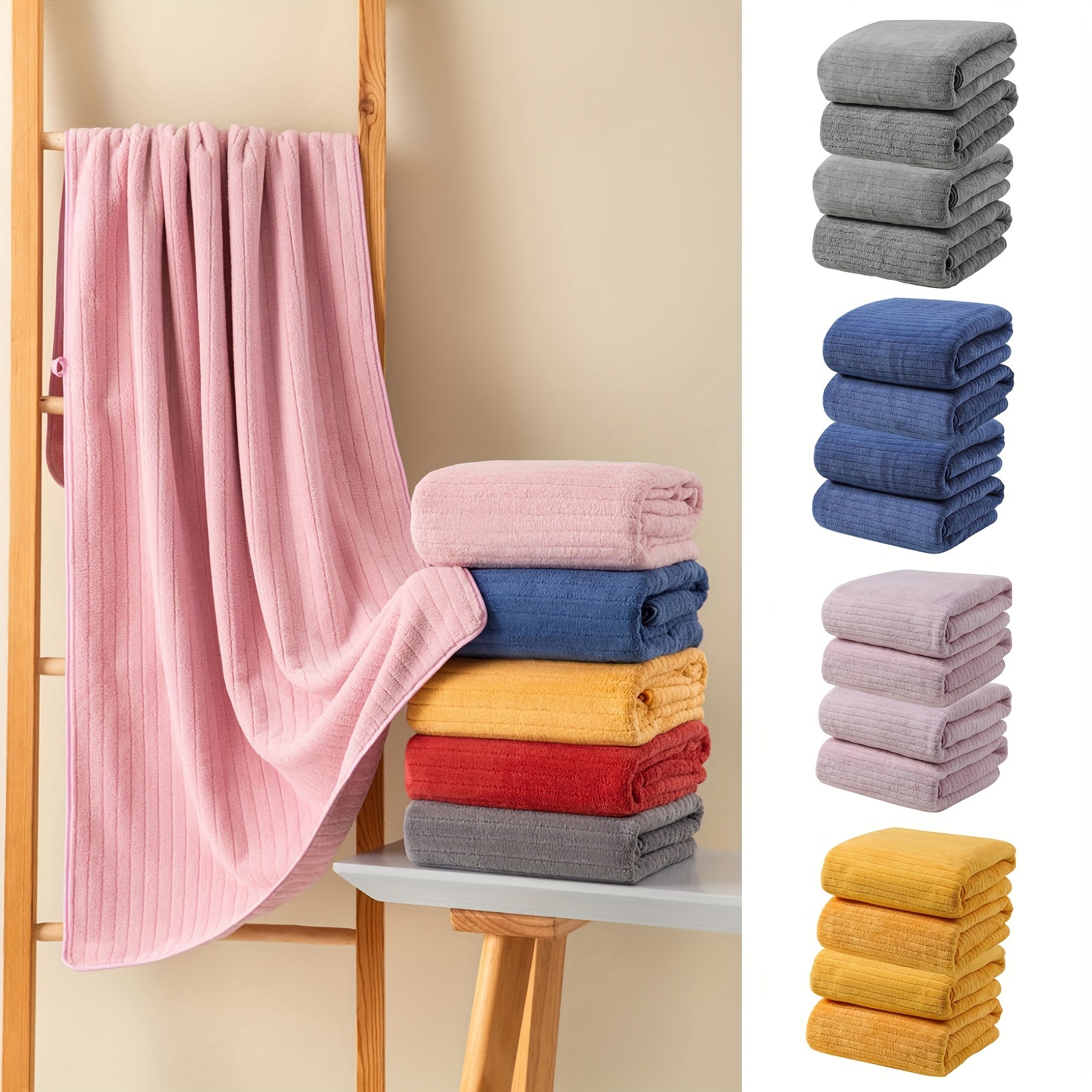 

4pcs Coral Velvet Bath Towel Set For Home, Portable Absorbent Towel Easy To Clean And Quick Drying, Lightweight Soft Towel Suitable For Home And Travel Swimming Pool