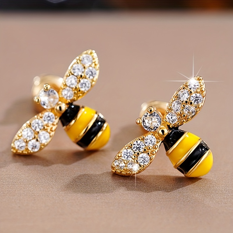 E-shop Trendige Ohrringe mit Mikro-besetzten synthetischen Zirkonia, kleine Bienen-Ohrringe für den täglichen Casual-Look, süße lustige Ohrringe,