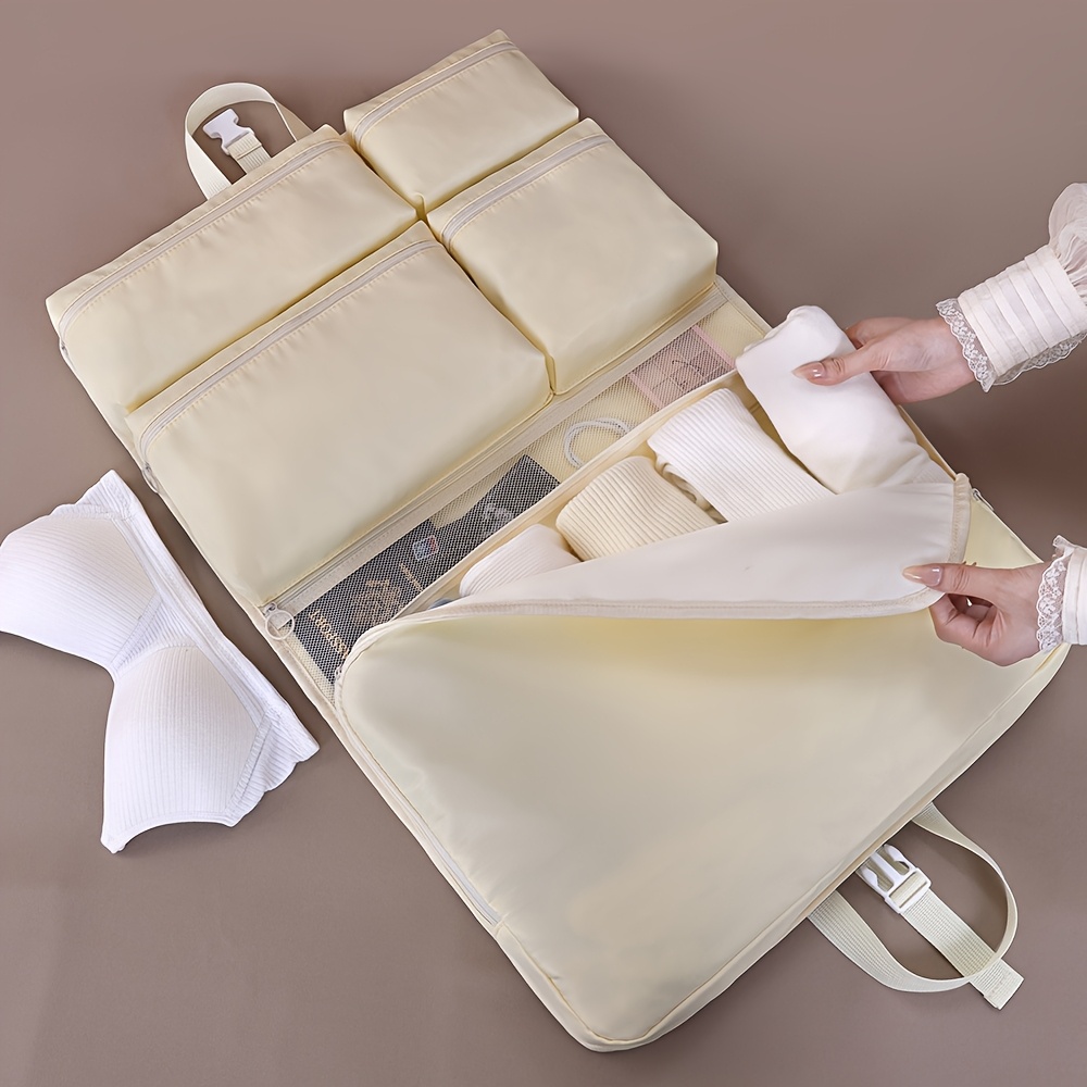 organisateur de voyage 7-en-1 multifonction - grand sac de rangement en polyester durable avec compartiments multiples pour sous-vêtements, chaussettes et accessoires électroniques, rose , accessoire d'ordinateur compact, poches en , design empilable, matériau lavable, idéal pour détails 3
