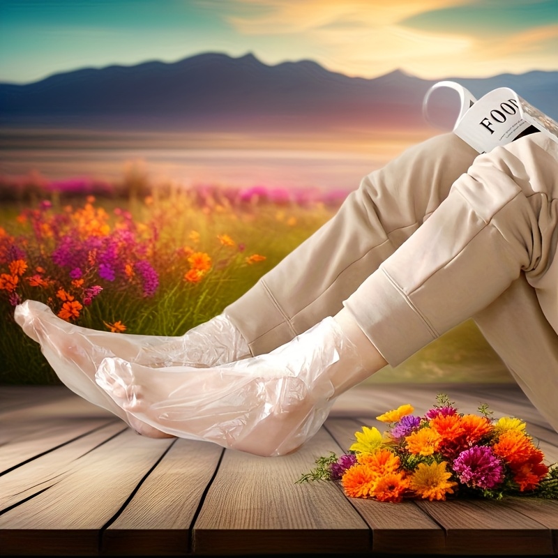 100pcs disposable foot mask cover, plastic foot cover, suitable for foot repair, foot moisturizing socks SPA foot care, transparent foot mask socks for trial shoes, with stickers, comfortable closure.