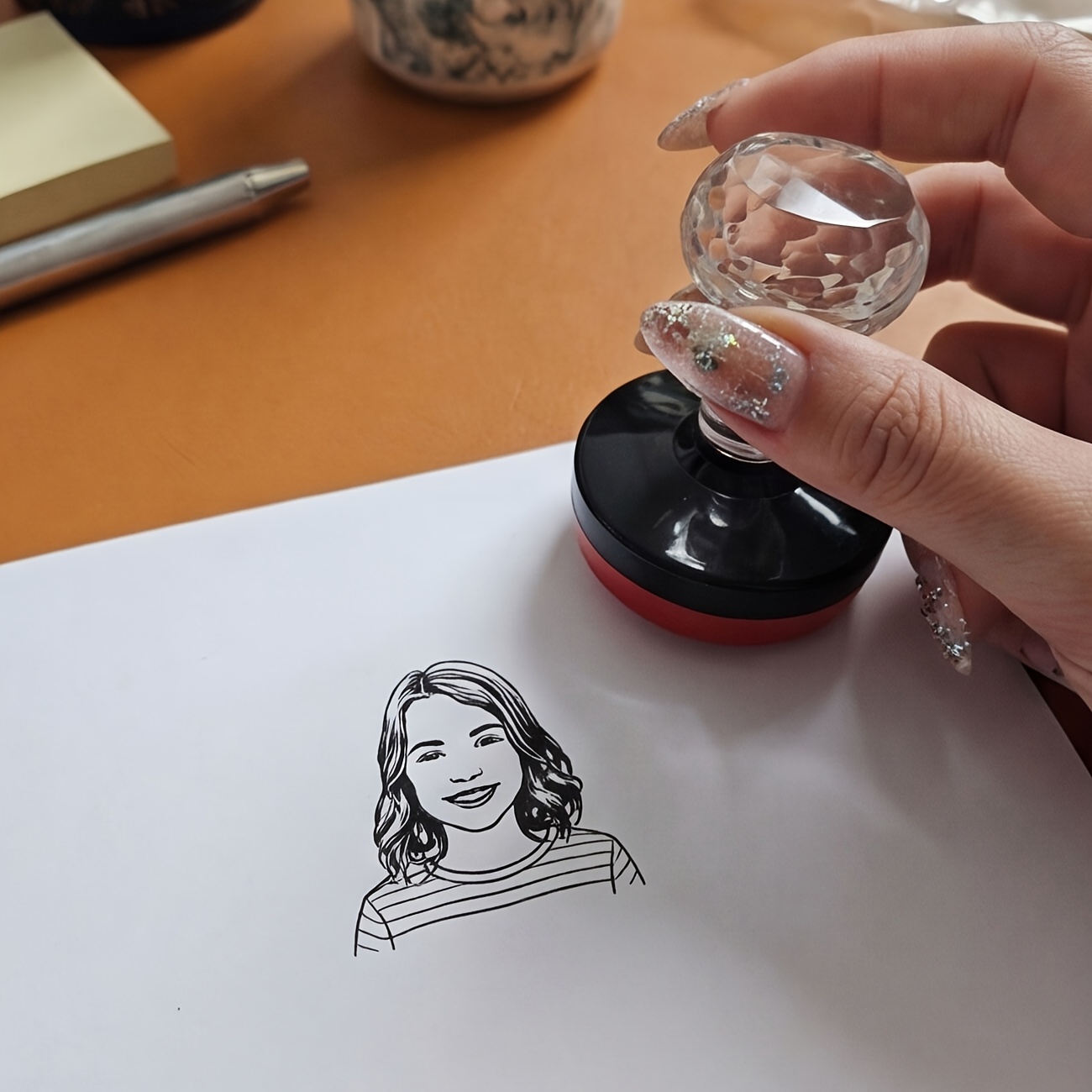 Image of Custom Face Portrait Stamp, Face Stamp, Hand-drawn Portrait Stamp, Self-inking Stamp Custom Stamp