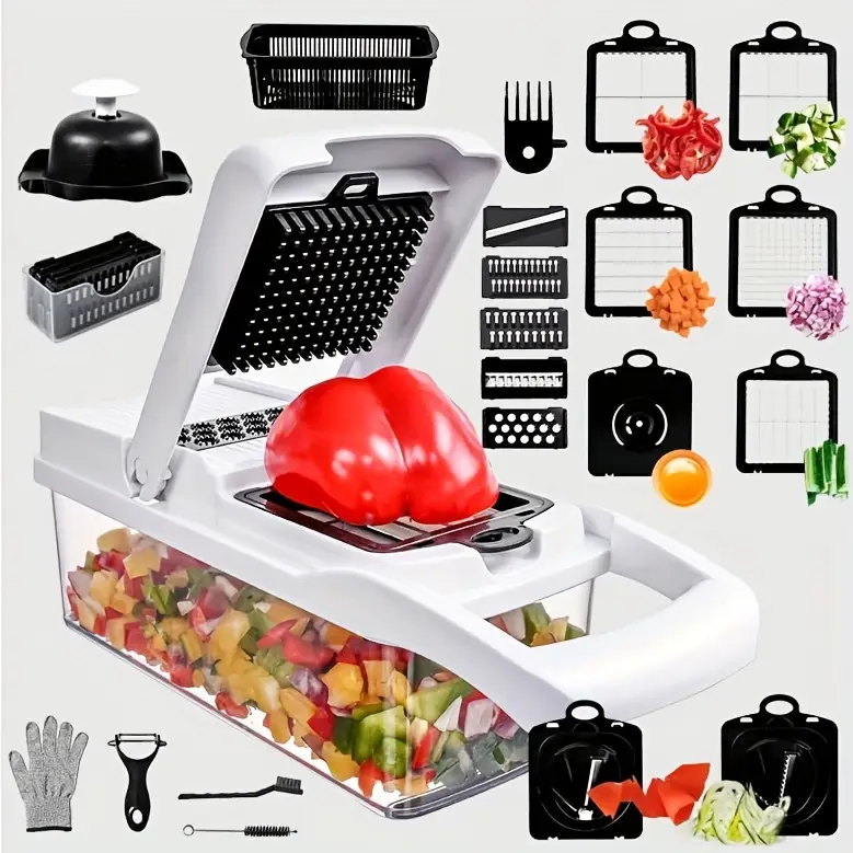 vegetable chopping machine 25 in 1 professional food chopper multifunctional vegetable chopping machine with container onion chopping machine salad chopping machine vegetable spiralizer Product details 2