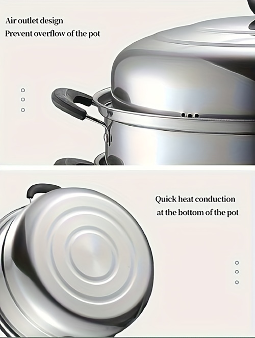 popular   3 layer multifunctional stainless steel steamer with lid ideal for vegetables dumplings soup sauce food   with induction cooker and gas stove details 5