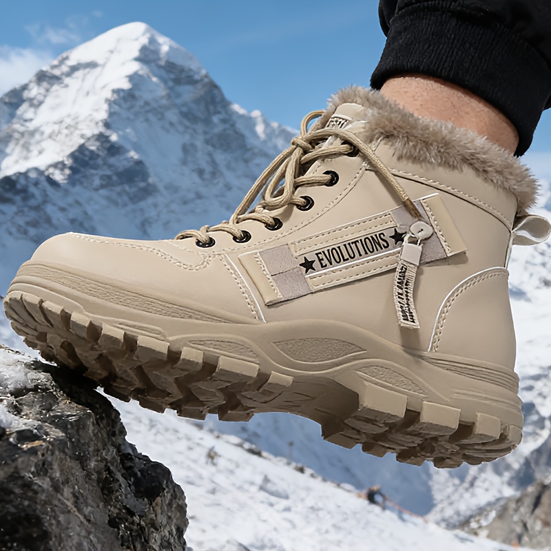 TEMU Women's Winter Hiking Boots With & Non-slip Sole - Khaki Round-toe Ankle Boots, Warm Lace-up Outdoor Footwear Suitable For, Ice, And Weather