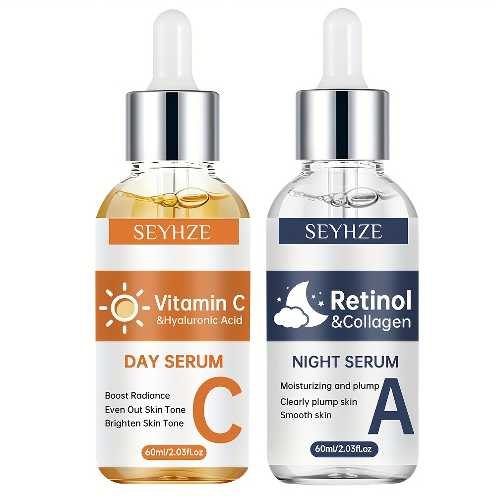 Image of Seyhze Moisturizing Vitamin C Retinol Collagen Serum 2pcs Set - Brightens, , 72h Hydration. With Collagen, Aloe, Centella For . Gentle, Oil-control, For Types (. Dry). Face & Neck. Ideal Gift