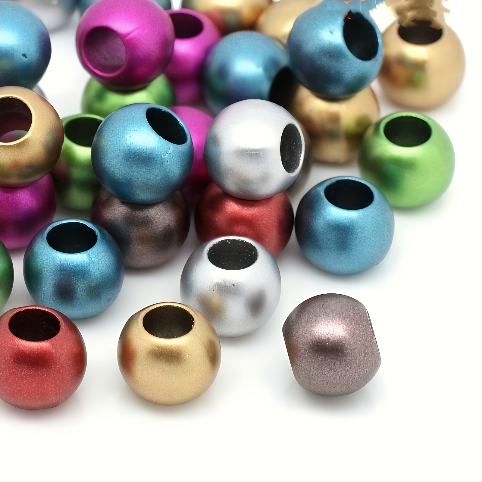 80pcs Random Mix Color Large Hole Round Beads