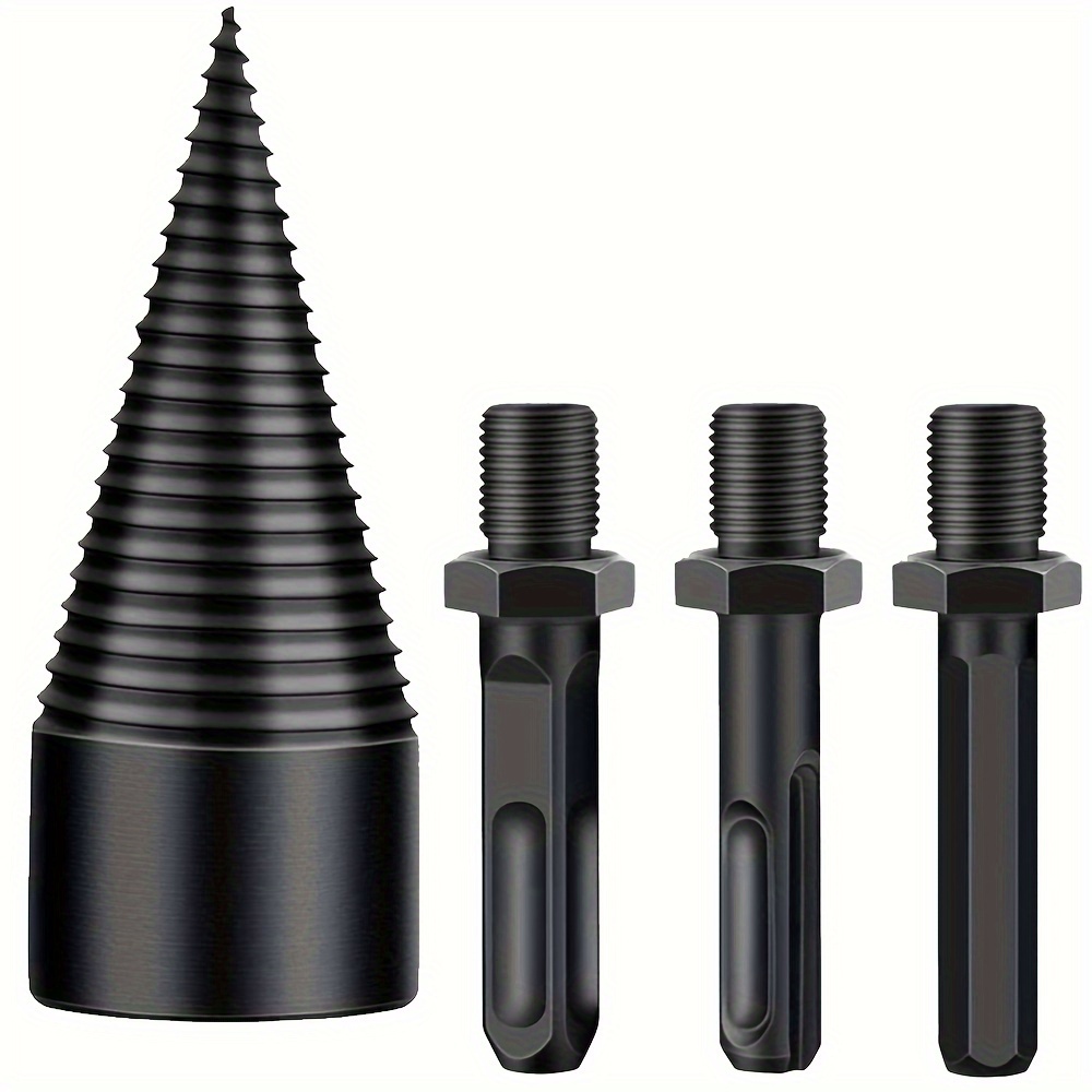 TEMU Drill Cone Wood Splitter With 3 X Drill Handles, Screw Cone Wood For Drill, Step Drill, Wood Cutter, Steel Taper Drill, Firewood Drill