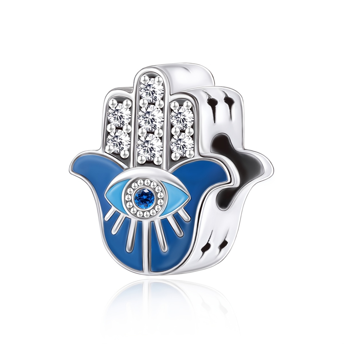 Copper Polished Blue Enamel Hamsa Hand Evil Eye Bead, DIY
