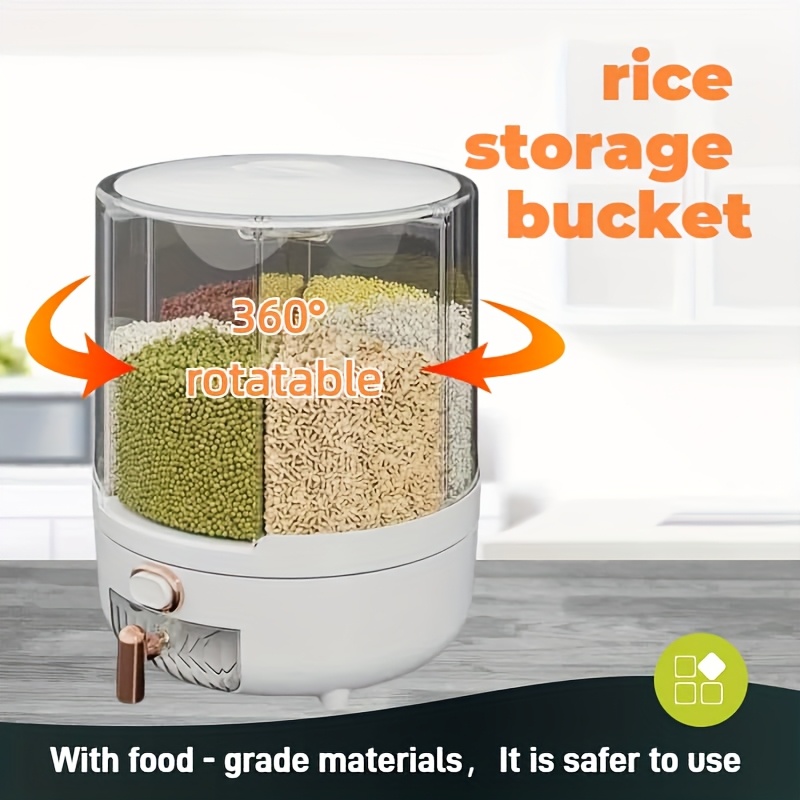 

Grain Dispenser, Rice Storage Box, Rice Dispenser. 360° Rotatable Kitchen Dry Food Storage Box With 6 Compartments For Easy