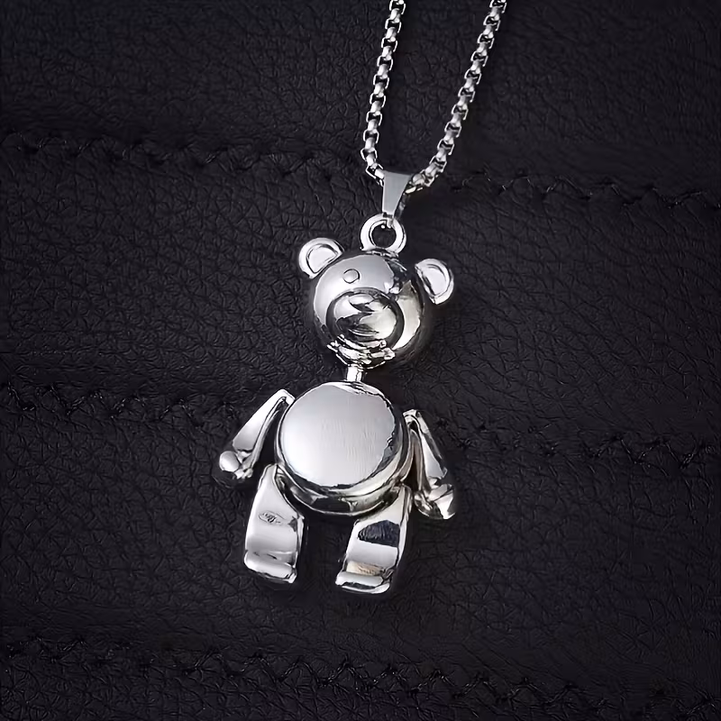 new cute bear pendant necklace stainless steel 70cm long chain suitable for women and mens daily wear classic pendant little bear movable design suitable for daily holiday gifts for her Product details 5