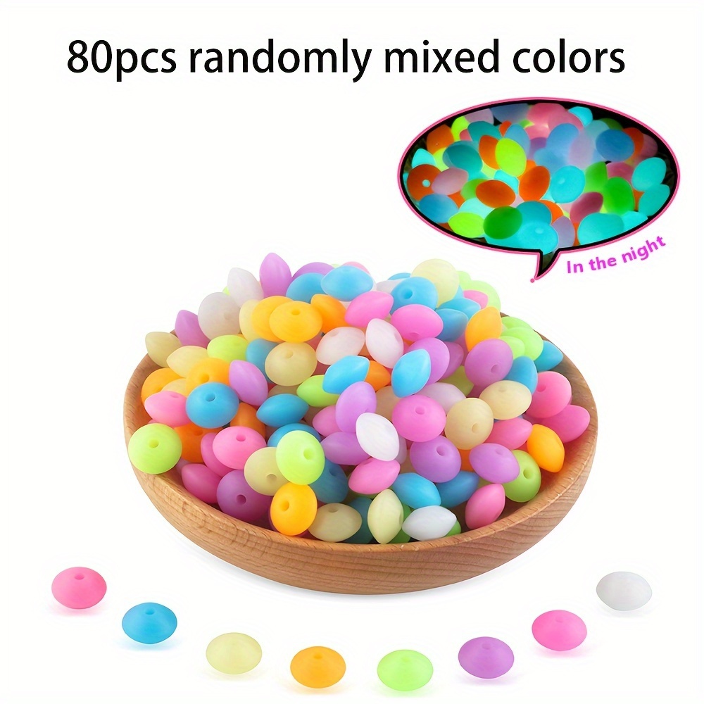 Image of 80pcs 12mm Luminous Silicone Beads, Bean Beads Mixed With Random Colors, Diy Handmade, Colors Diy Craft Round Beads, Suitable For Making Jewelry, Keychains, Necklaces, Bracelets, Etc
