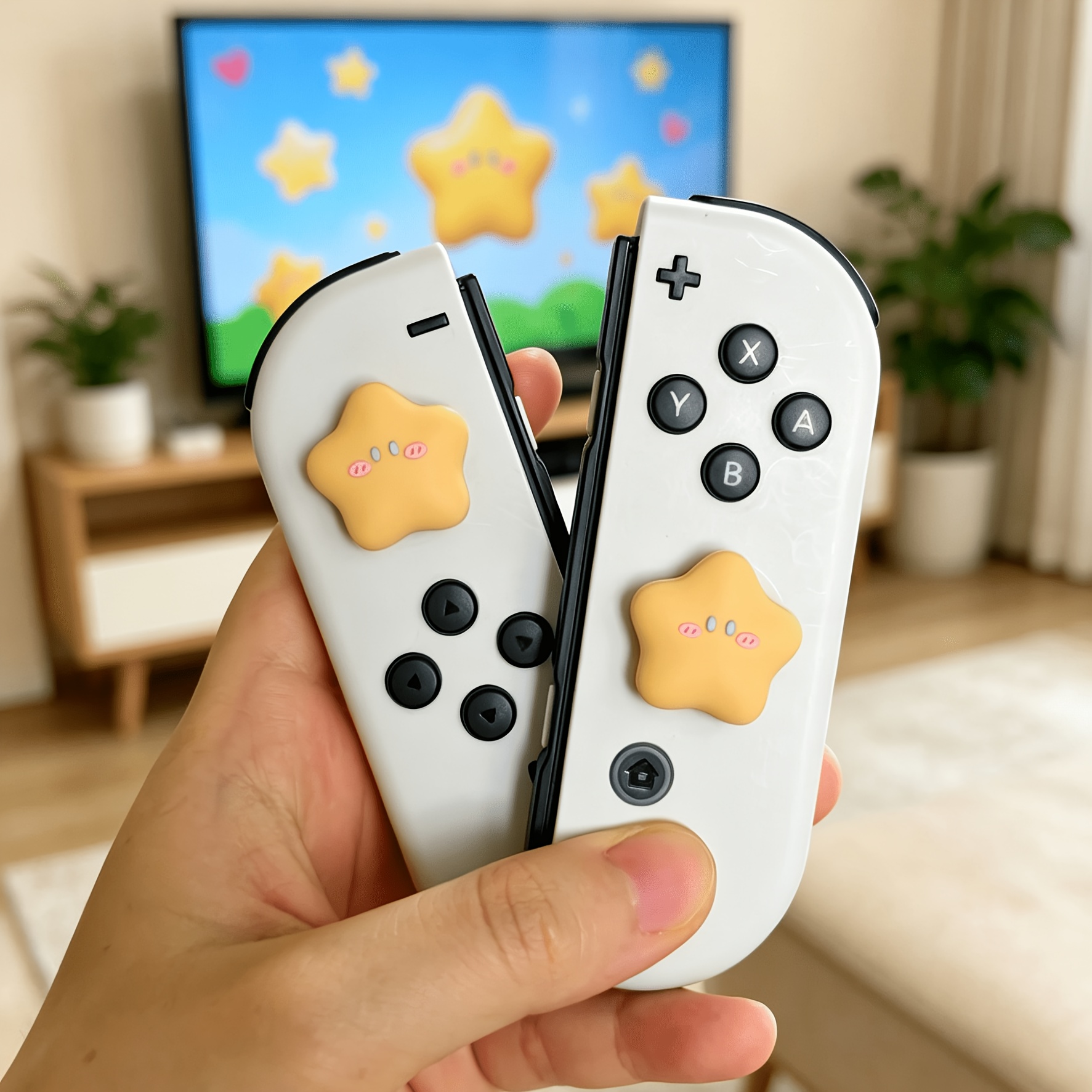 Image of 2pcs Cute Silicone Joystick Caps, Star Thumb Stick Caps Compatible With Switch/oled/lite - Anti-slip Thumb Grip Caps - Silicone Cover Thumbstick Grips For Switch(yellow)