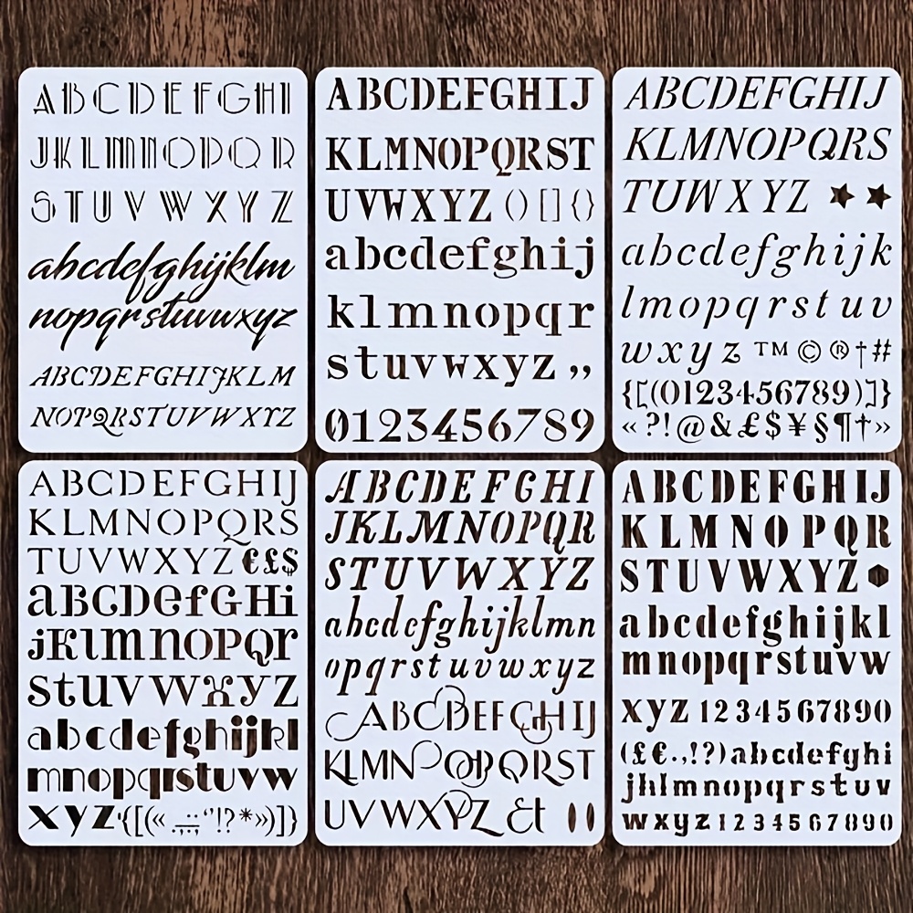 E-shop 6-teiliges Kalligraphie-Vorlagen-Set 20×15 cm, inklusive Zahlen und Symbole, geeignet für DIY-Malerei, Tagebücher, Zeitpläne, Grußkarten,