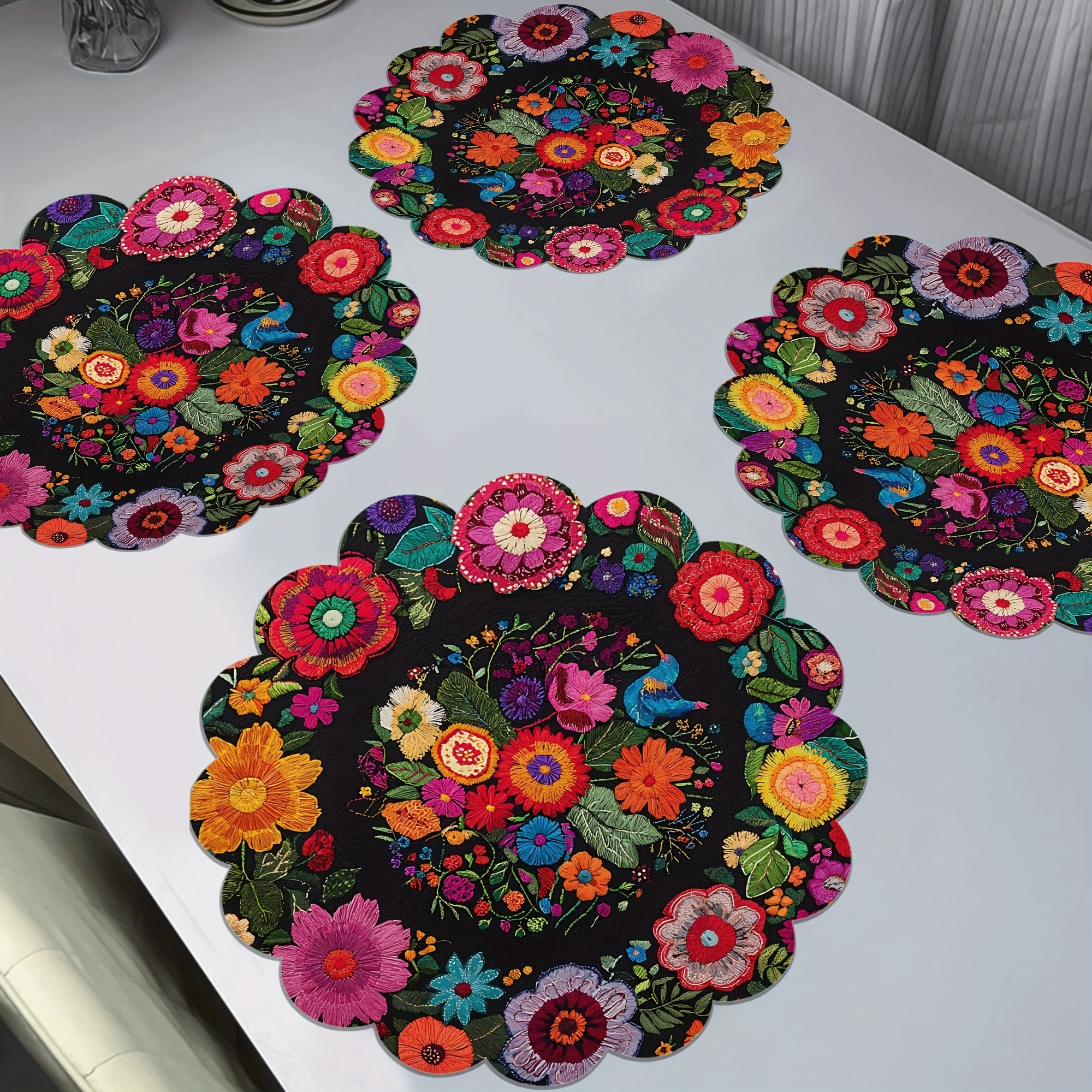 Image of 4pcs Polyester Placemats, Round Table Mats, Non-slip, Durable, Easy To Clean, Safe For Hand Wash Or Machine Wash, Suitable For Home Decor And Dining, 15x15 Inches