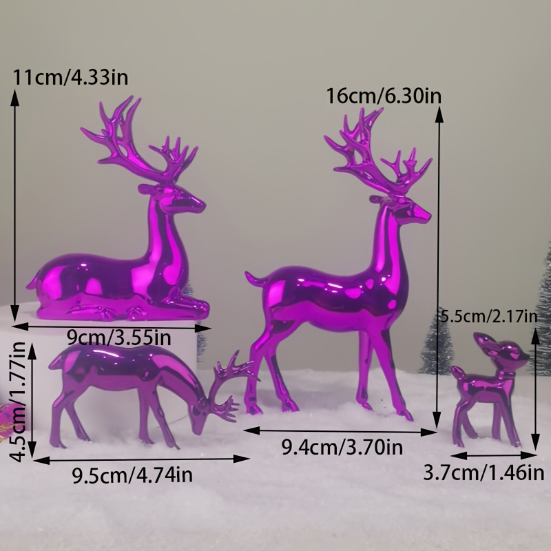 TEMU Christmas Decorations, Set Of 4, Purple Reindeer Figurine Ornaments. Christmas Decorative Ornaments, Festive Atmosphere Decor, American-style