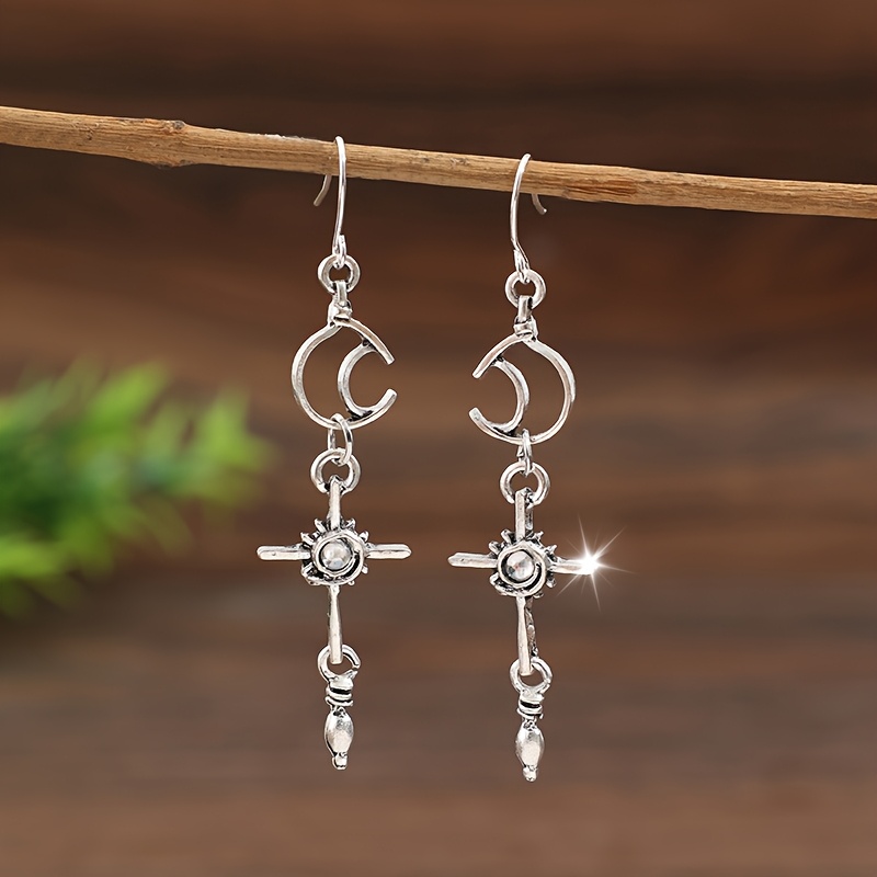 Image of A Pair Of Women's Exquisite Dangling Moon Spliced Inlaid Ab Color Alloy Earrings