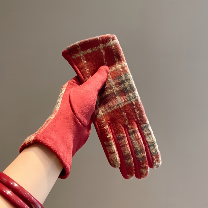 

Cozy Vintage Cashmere- Gloves For Women - Warm, Non-slip, Full Finger Design For Autumn & Winter, Flannel, Classic,