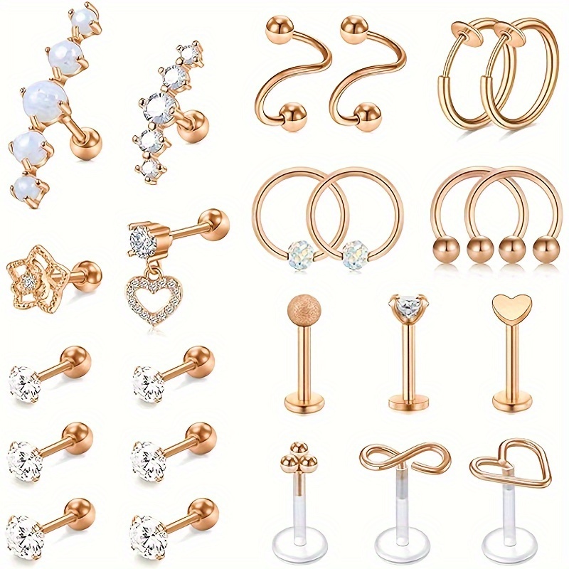 

24pcs Fashion Classics Cartilage Earring Stud Hoop Tragus Stud Earring Cartilage Piercing Jewelry Forward Helix Earrings Hoop Rook Daith Conch Stainless Steel Piercing Jewelry