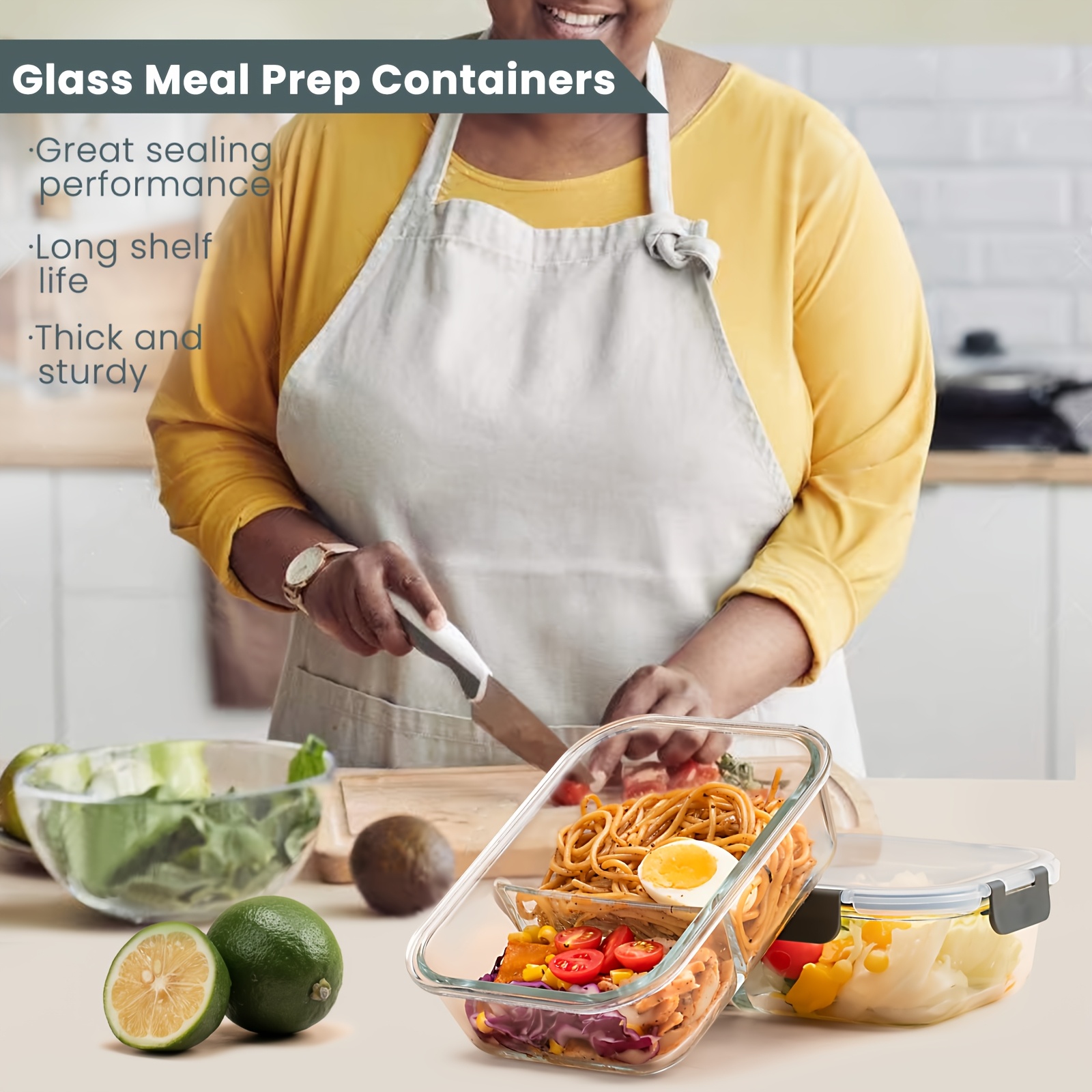 5pcs glass meal boxes with   snap lock lids 36oz glass food storage containers 2 compartment set sealed and leak proof microwave oven refrigerator safe 36oz Product details 0