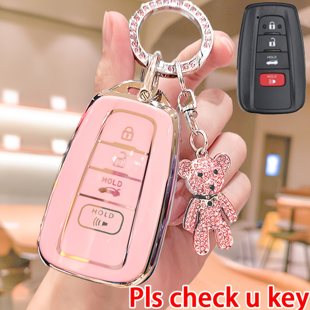 TEMU This Is A Keychain Cover Suitable For Cars, Featuring A Bear Charm. A Soft Tpu Key Protection Case Compatible With 2018-2022 For Rav4, Camry, Corolla, Avalon, C-hr, Prius, Gt86, And Highlander