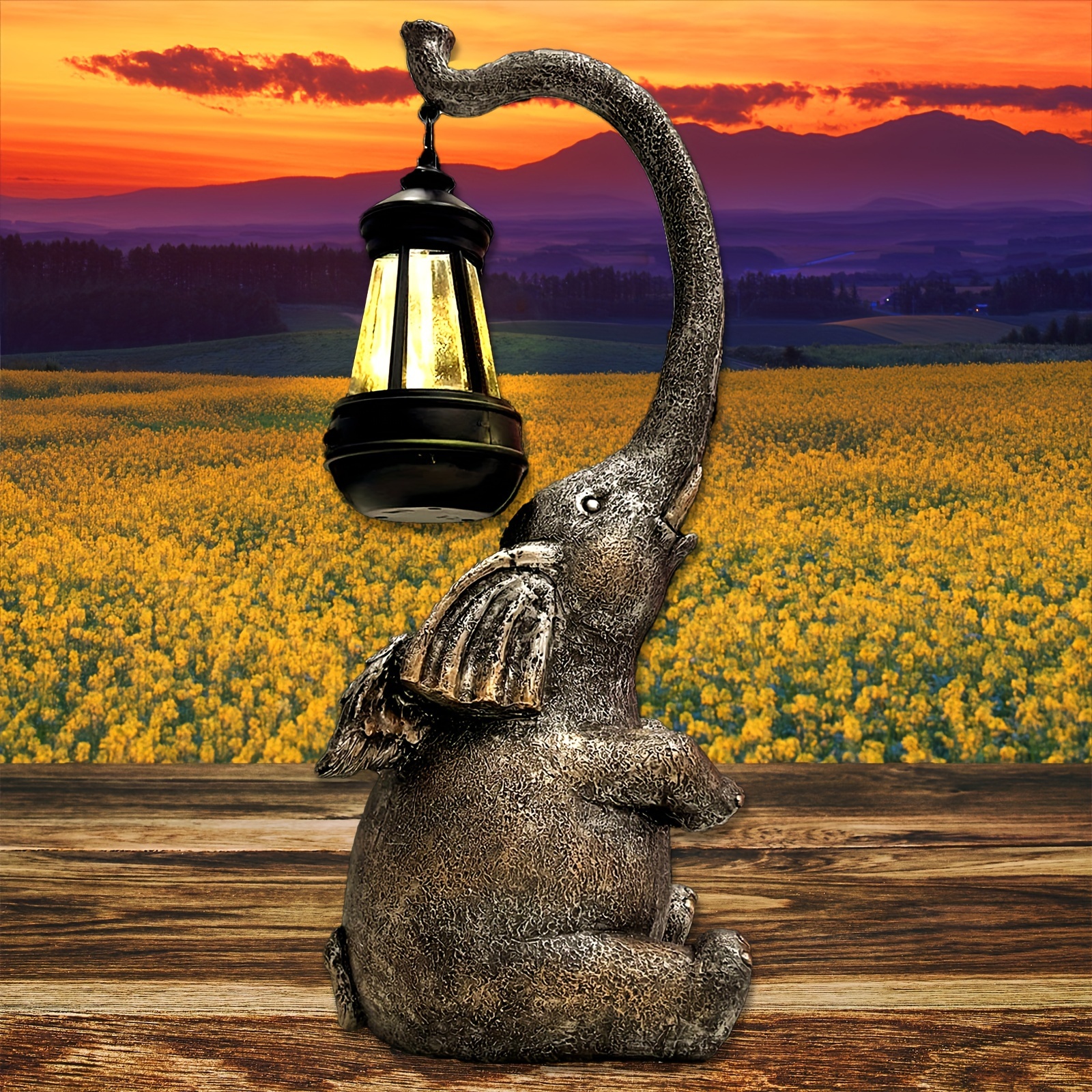 

1pc Solar-powered Garden Statue, Antique Bronze Elephant Sculpture With Solar Light Sensor, Resin Elephant For Garden Decor, Artistic Lawn Ornament, Outdoor Landscape Decoration