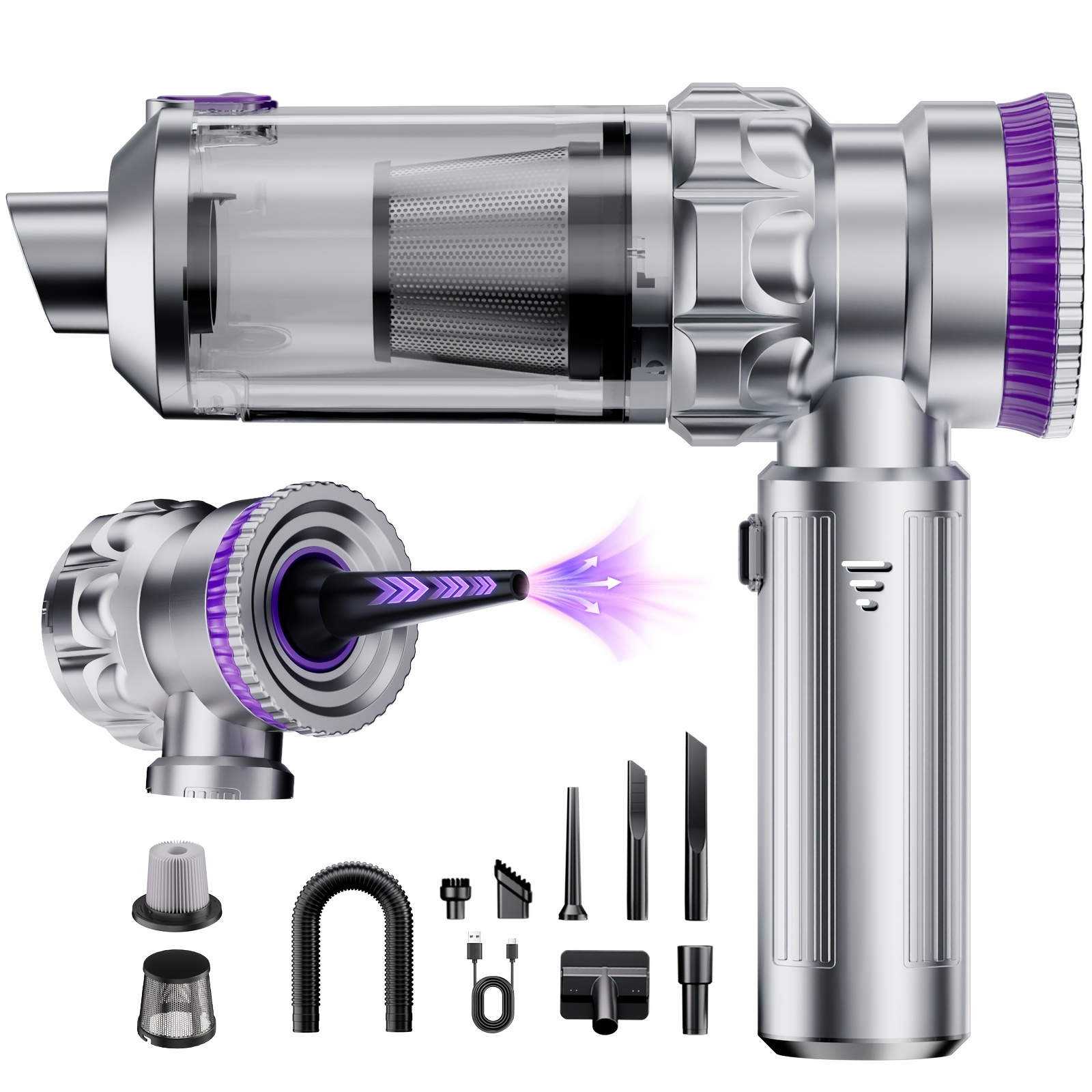 Image of 28, 000 Pa Cordless Handheld Vacuum Cleaner, 4-in-1 Vacuum With Powerful Suction For Cars, Homes, Pet Hair, Sofas, And Carpets, Extra-large Dust Bin For Easy Emptying, Includes Additions