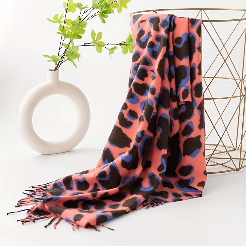 

Women's Funky Leopard Print Scarf Shawl - Polyester - Warm, Decorative, Windproof - Orange