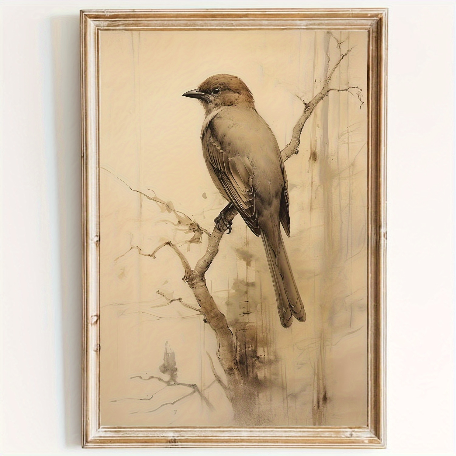 

Vintage Sparrow Canvas Art Print, 12x18" - Frameless Abstract Bird Wall Decor For Home & Decor Bird Wall Art