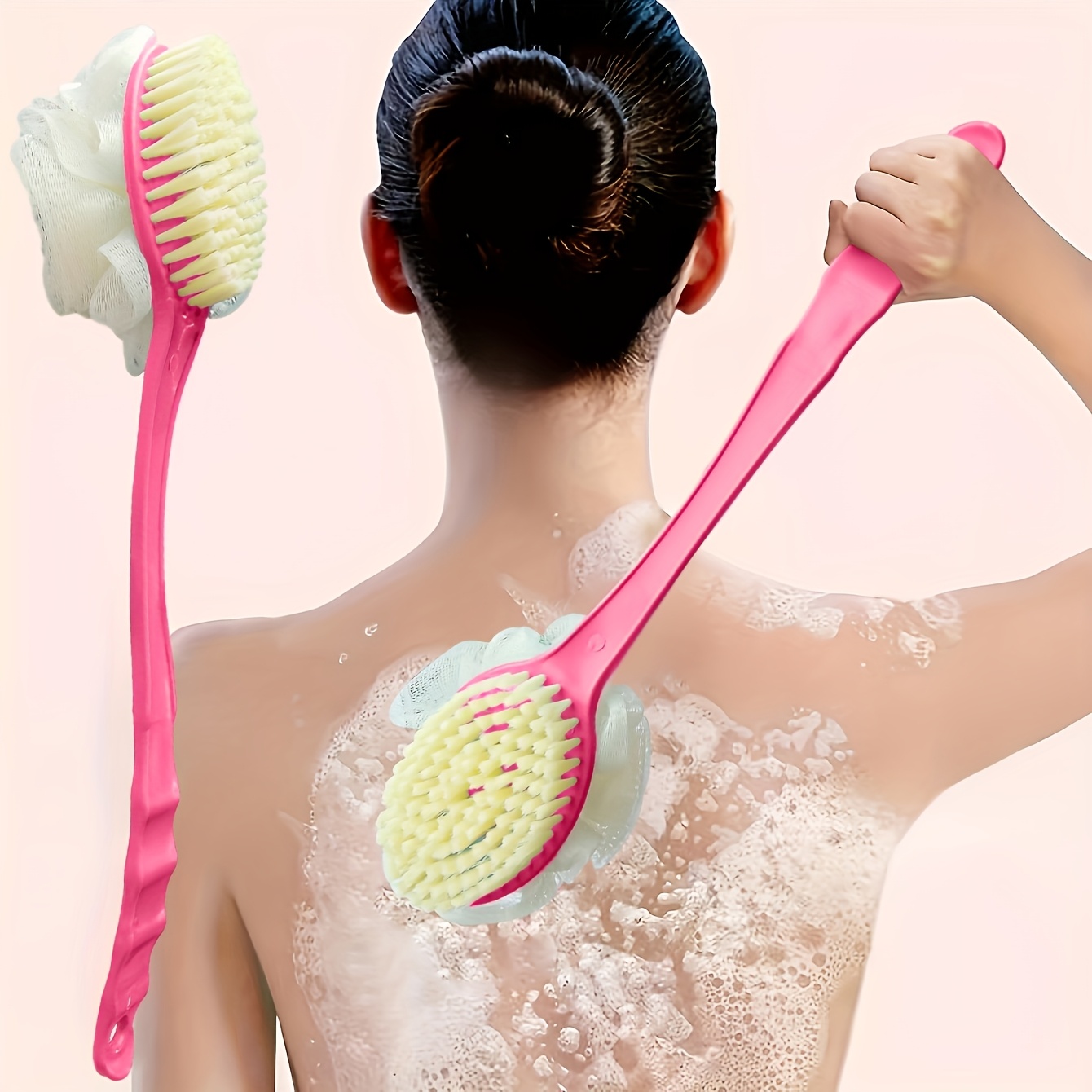 Loofah Rückenschrubber Mit Langem Griff – Duschbürste Mit Netz-Schwamm Zum Peelen & Massieren