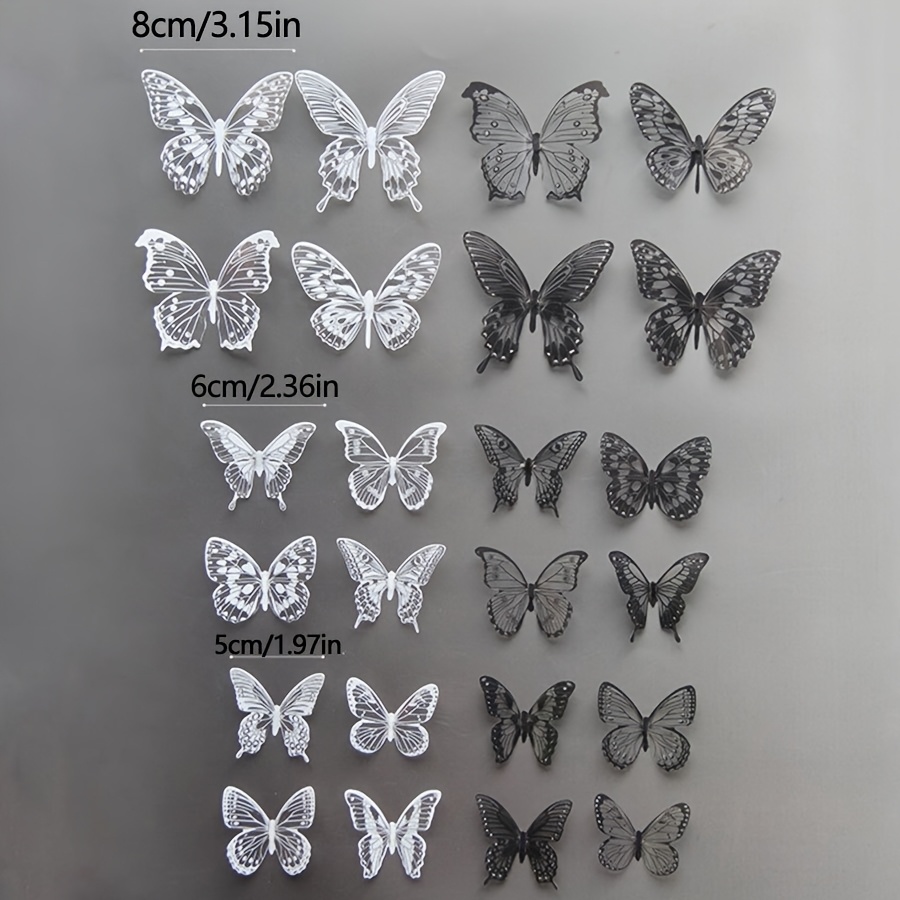 E-shop 24 Schwarz-Weiße Schmetterling Wandaufkleber, 3D Simulierte Schmetterling PVC Schmetterling Wanddekoration, Hochzeitsfeier Atmosphäre Dekoration