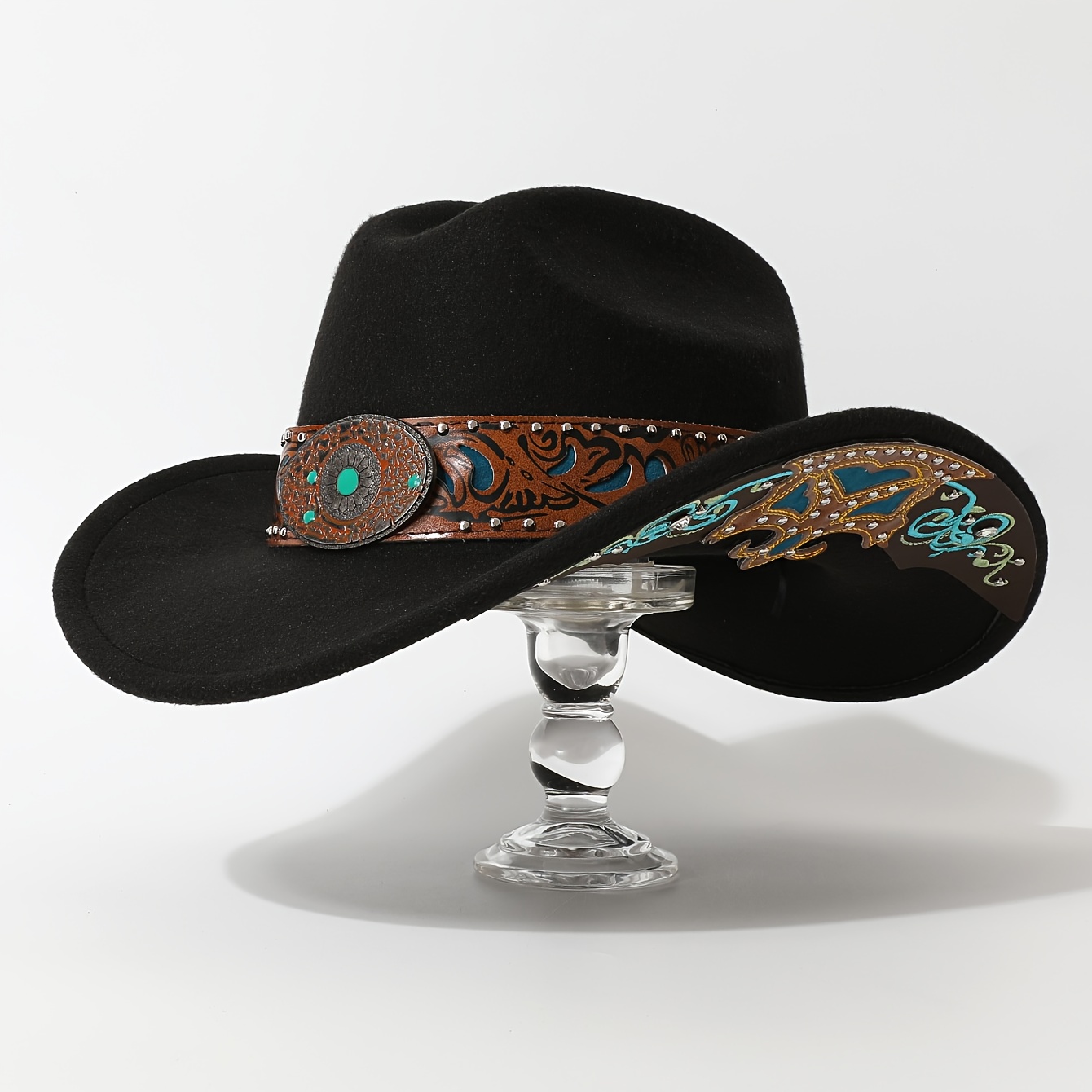 TEMU Western Style Carved Decorative Cowboy Hat, Vintage Knight Vibe, Perfect For Music Festivals, Cycling, And Street , A Cool And Stylish Hat