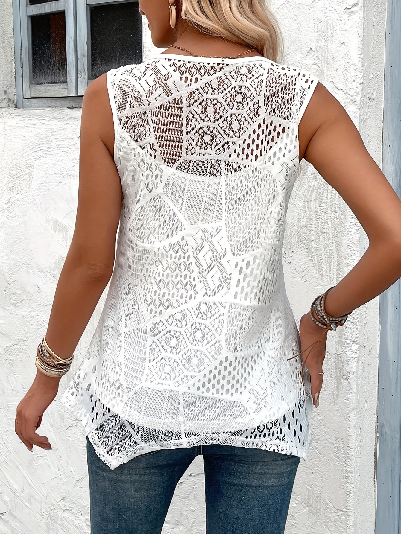 women's plus size elegant lace trimmed crew neck tank top Temu