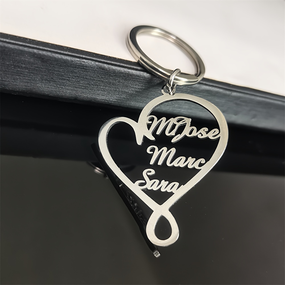 

1pc Custom Stainless Steel Family Member Keychain For Mother's Day, Valentine's Day, Birthday, And Anniversary, Personalized Heart-shaped Jewelry Gift For Women