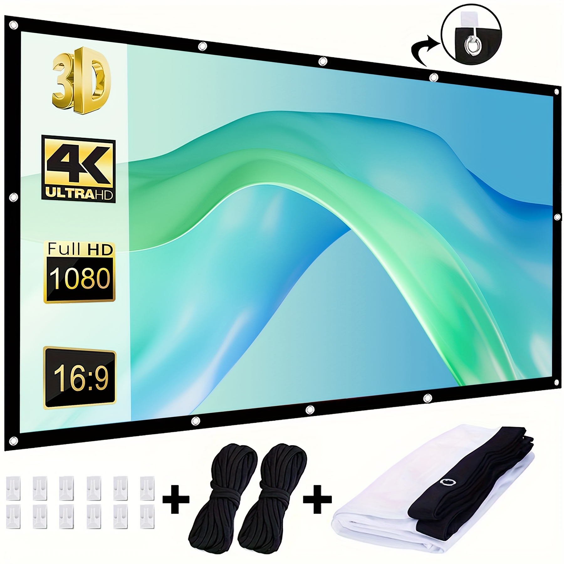 

120-inch 4k Projector Screen, Movie Projection Screen 16:9 Foldable, Washable, Portable Anti-wrinkle Indoor And Outdoor Double-sided Projection Screen, Suitable For Home, Party, Office, Classroom