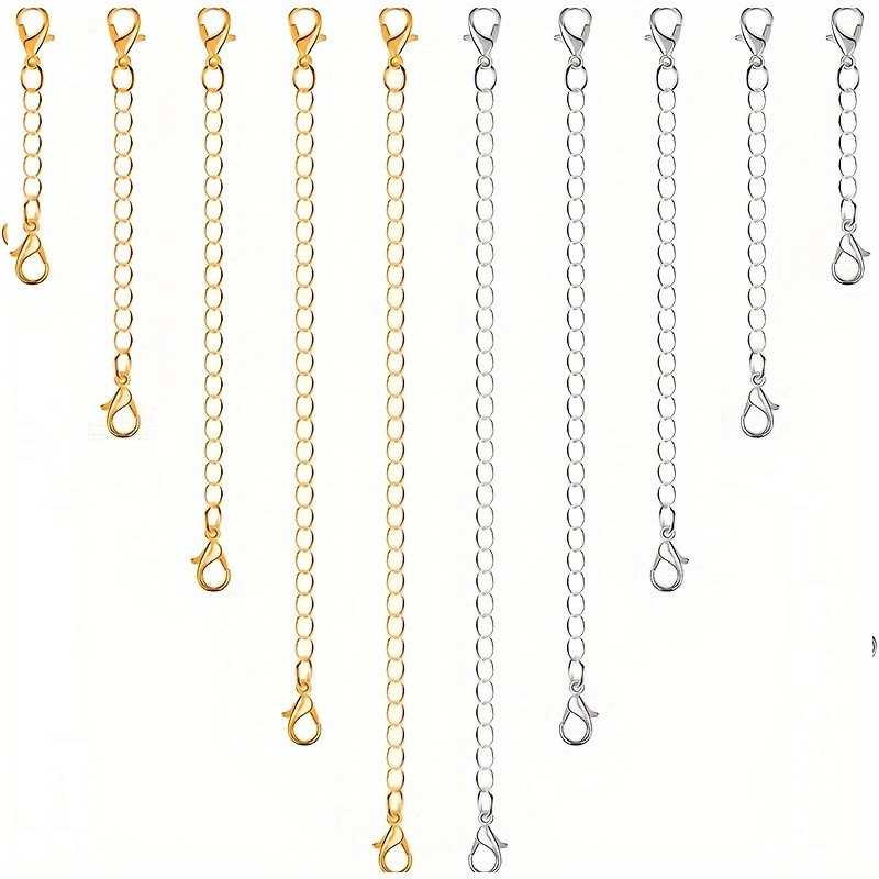 

10-piece Metal Chain Extenders For Necklaces & Bracelets - Durable, Adjustable Sizes 2" To 6" - Ideal For Diy Jewelry Crafting