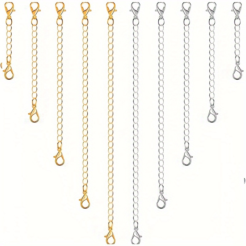 

10pcs 18k Gold Plated Silvery Chain Extender For Necklace, Copper Alloy Bracelet Chain Extender For Women Girls Bangle Anklet For Jewelry Making 2in 3in 4in 5in 5in 6in