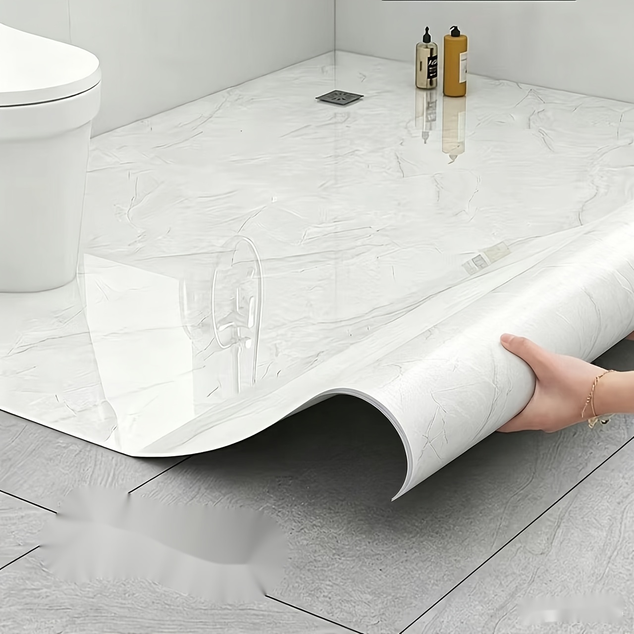 TEMU 1-roll Waterproof Floor Sticker And Wall Sticker For Bathrooms, Self-adhesive Wallpaper For Toilet And Bathroom Wall Renovation And Concealment