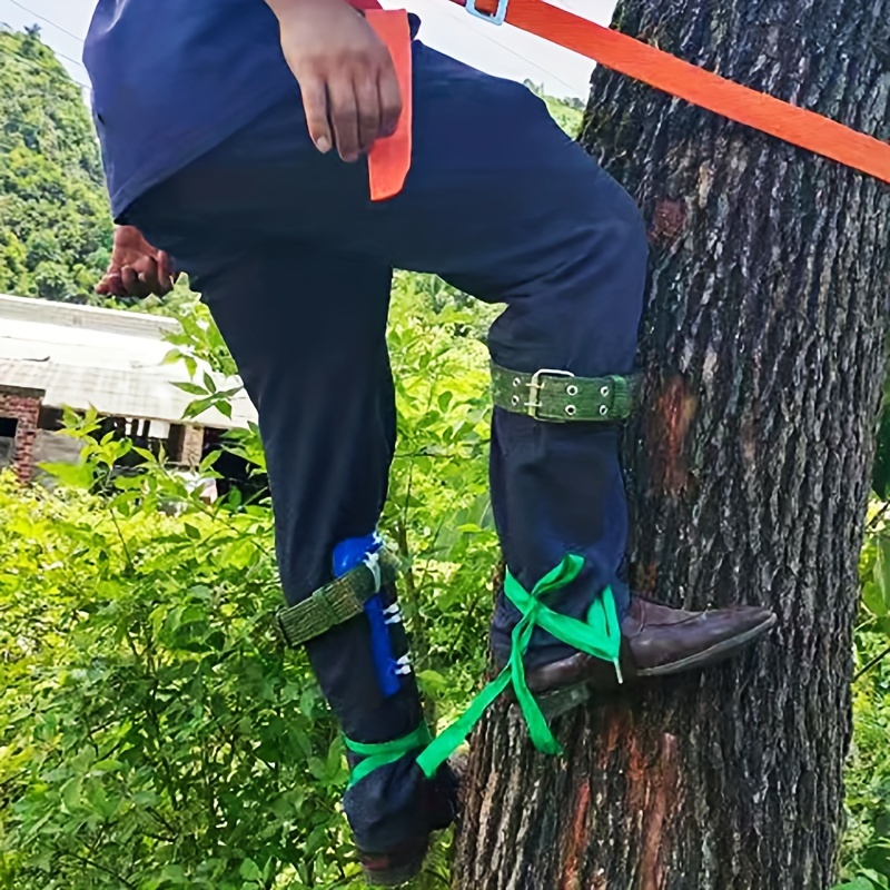 stainless steel tree climbing spikes uncharged anti slip tree climber tool set with thickened steel plates and double row buckle ankle straps climbing artifact for upright tree ascension pair details 2