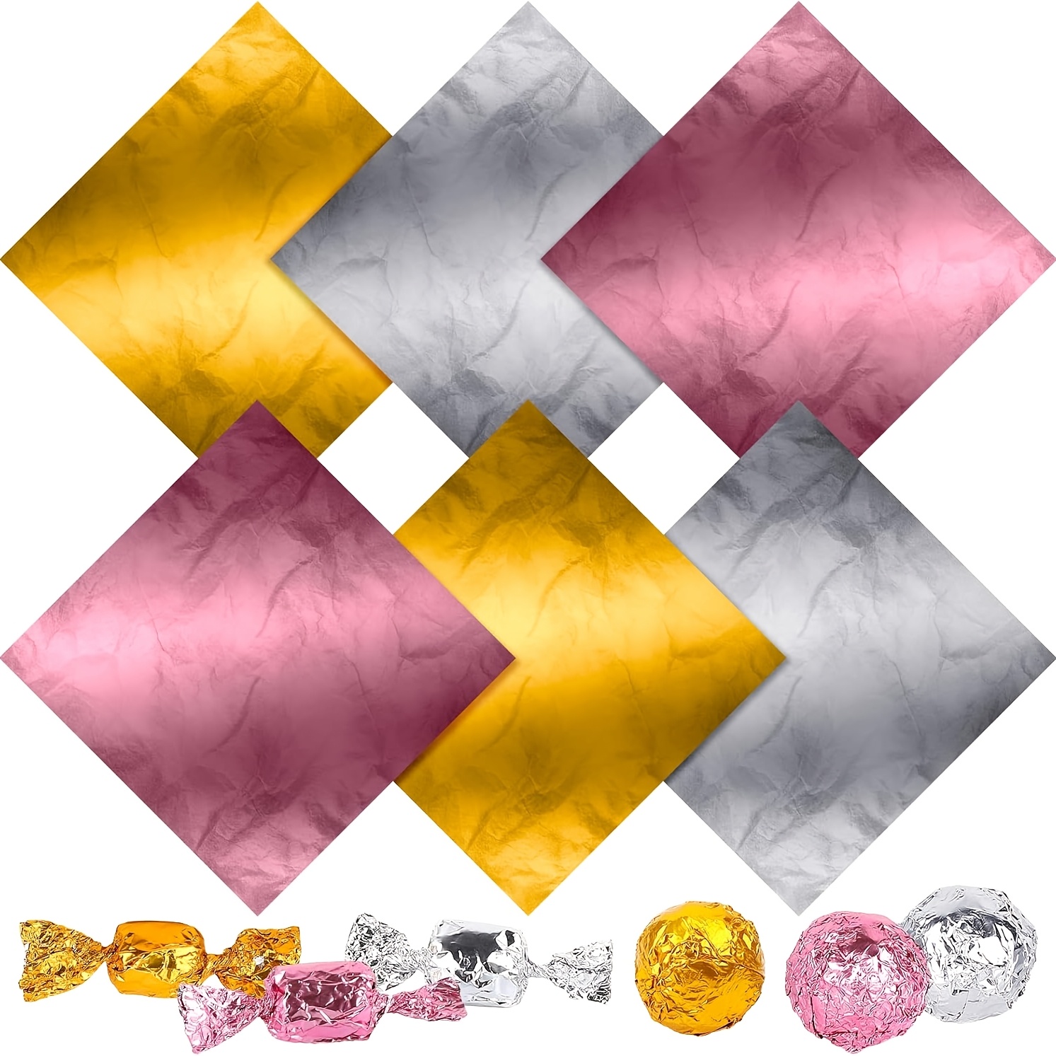 E-shop 300 Stück Alufolie Schokoladenverpackungen Süßigkeitenpapier Quadratische Lollipop-Papierverpackung Dekoration für Lebensmittel