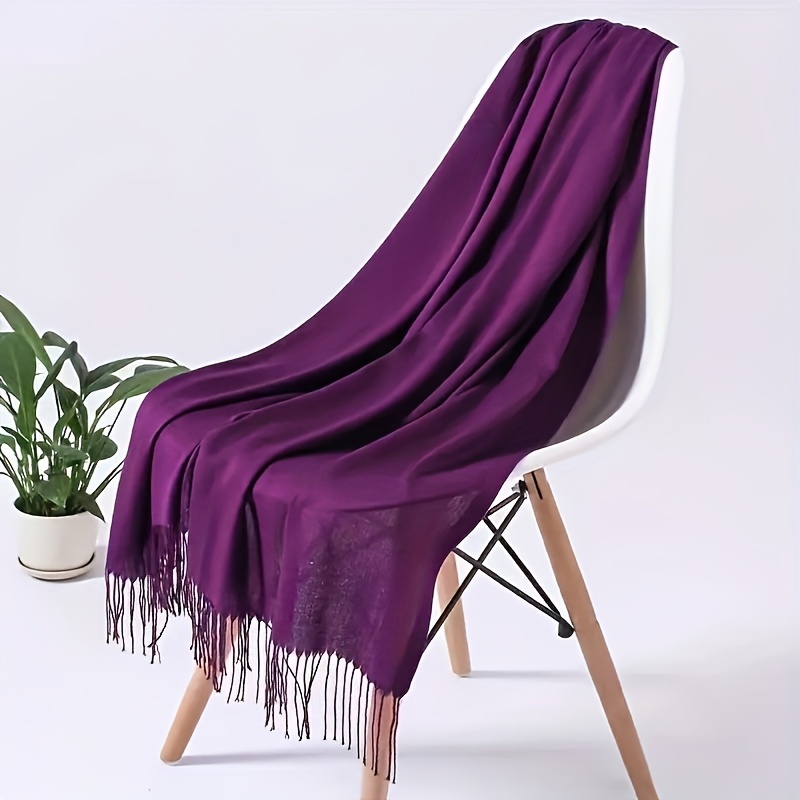 TEMU 1pc 200Cm Elegante Bufanda con Borla Multicolor Opcional de Color Sólido - de Cachemira, Para Todas y , Chal para Mujer