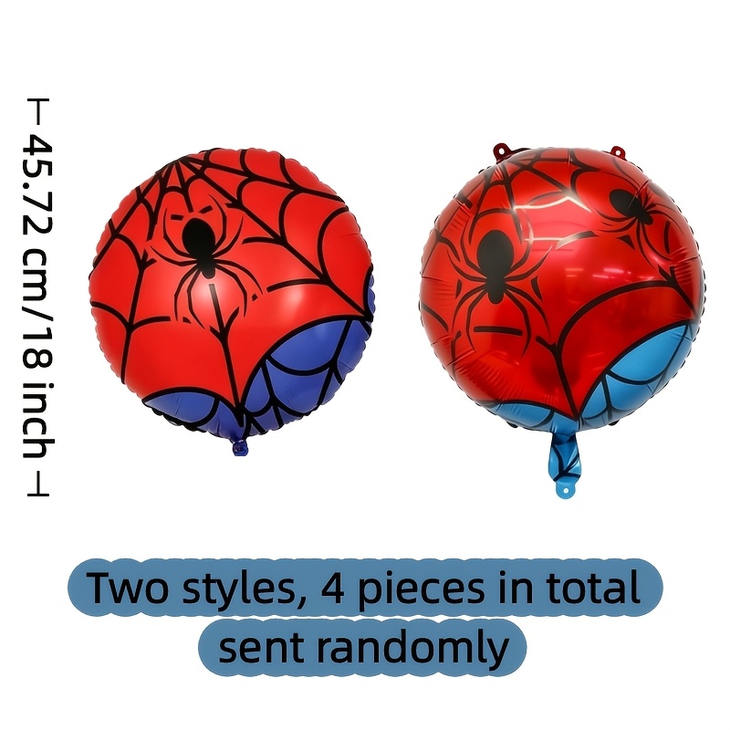 TEMU 4pcs (random 2 Styles ) Blue/purple 18 Inch Web Theme Party Decoration Round Foil Balloon Set Suitable For Birthday Themed Parties, -themed