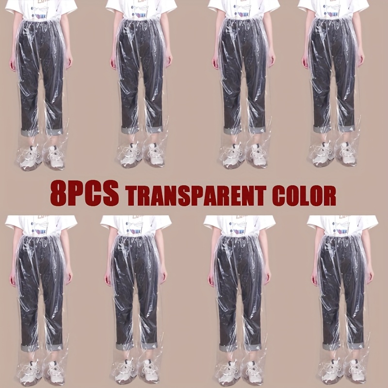 TEMU 8pcs Disposable Plastic Pants, Adult Size, Transparent Outer Pants Design With Adjustable Elastic Waistband, Unisex. Thickened Separate Legs And